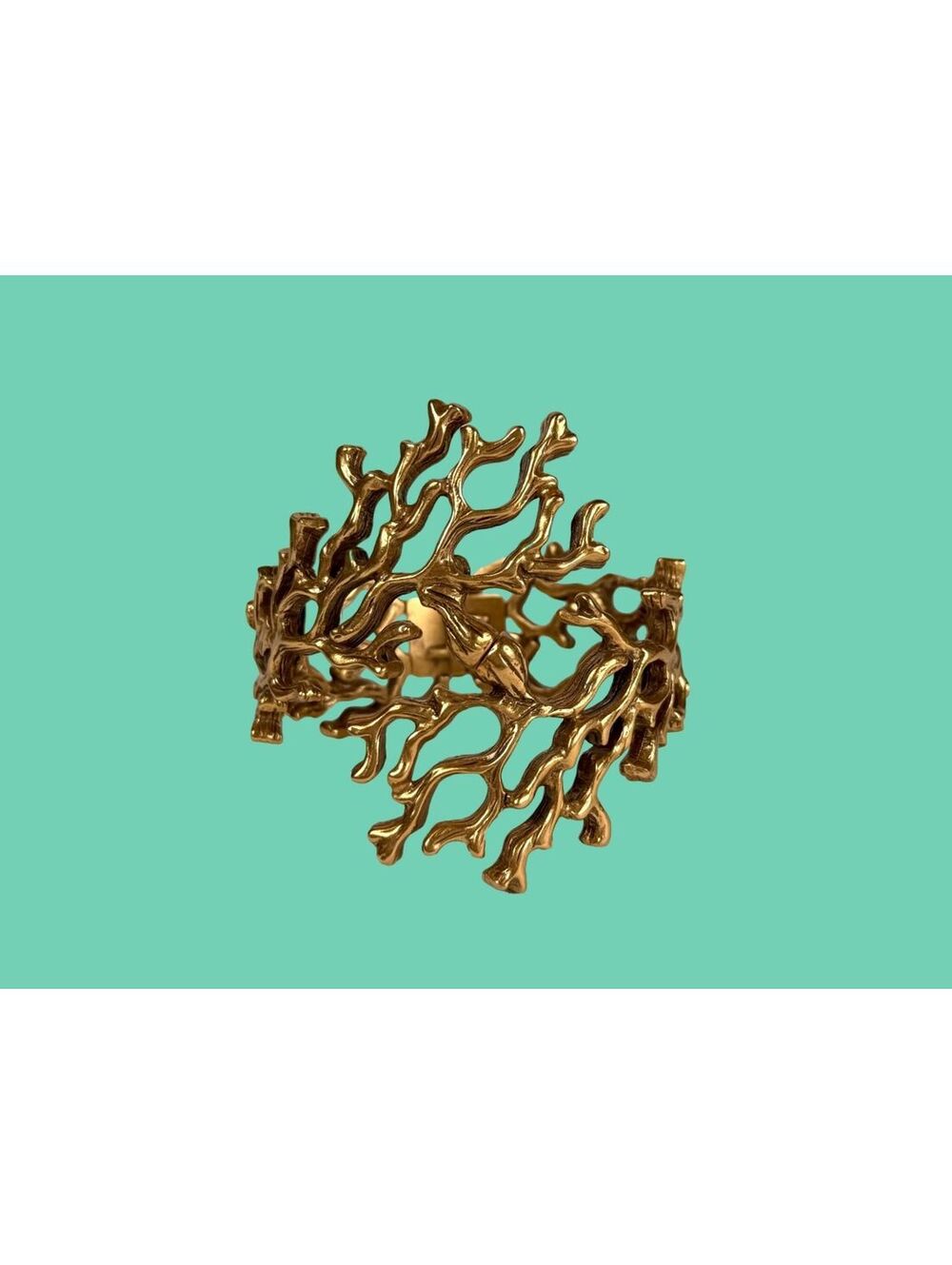 Oscar de la Renta Gold Tone Coral Branch Magnetic Hinged Cuff Statement Bracelet